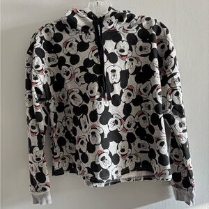 Disney Mickey Mouse Gray and Black Knit Fabric Cropped Hoodie